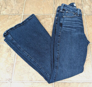 Hollister sz 00S 24 Short Jeans high rise Flare zipper fly pockets blue 0638